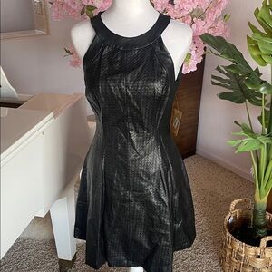 Chic Black Faux Leather Halter Mini Dress